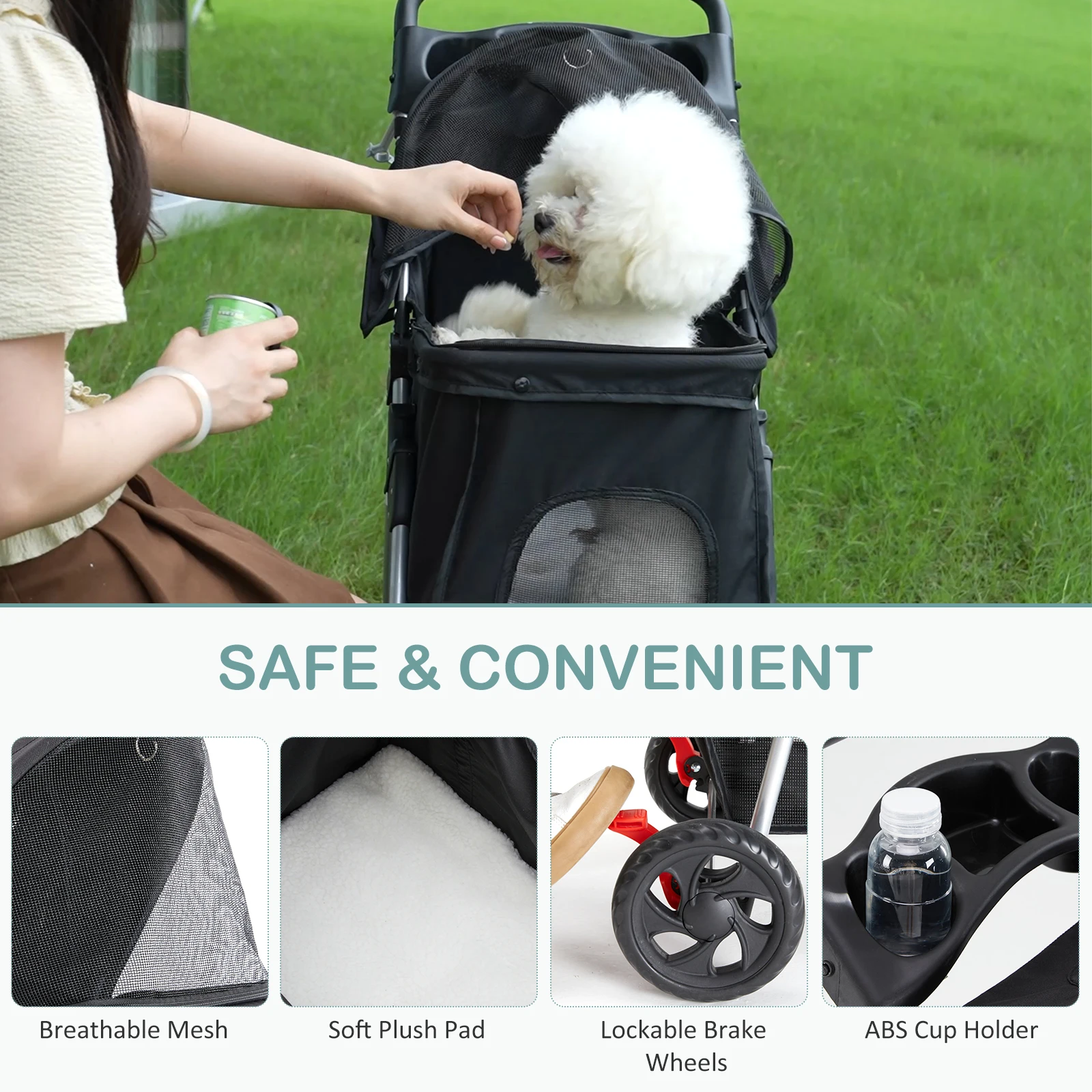 JHK 3 Wheels Foldable Pet Stroller for Small Dogs and Cats Stroller with Mesh Windows Storage Basket Cup Holder for Outdoor Use view 3