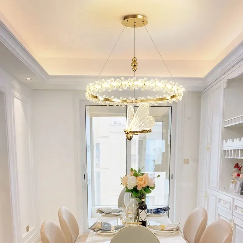 Modern Flower Ring Crystal Ceiling Chandeliers Crown Hanging Pendant Lamp Living Room Hall Dining Table Island Home Decor Light