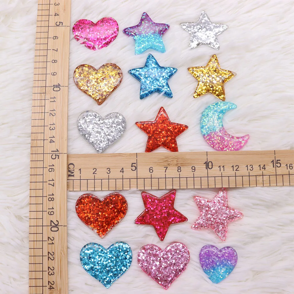 1pcs Resin Sequin Colorful Heart Star Moon Sandals Shoe Accessories Designer Decorations Charms DIY Wristbands Fit Party Gift