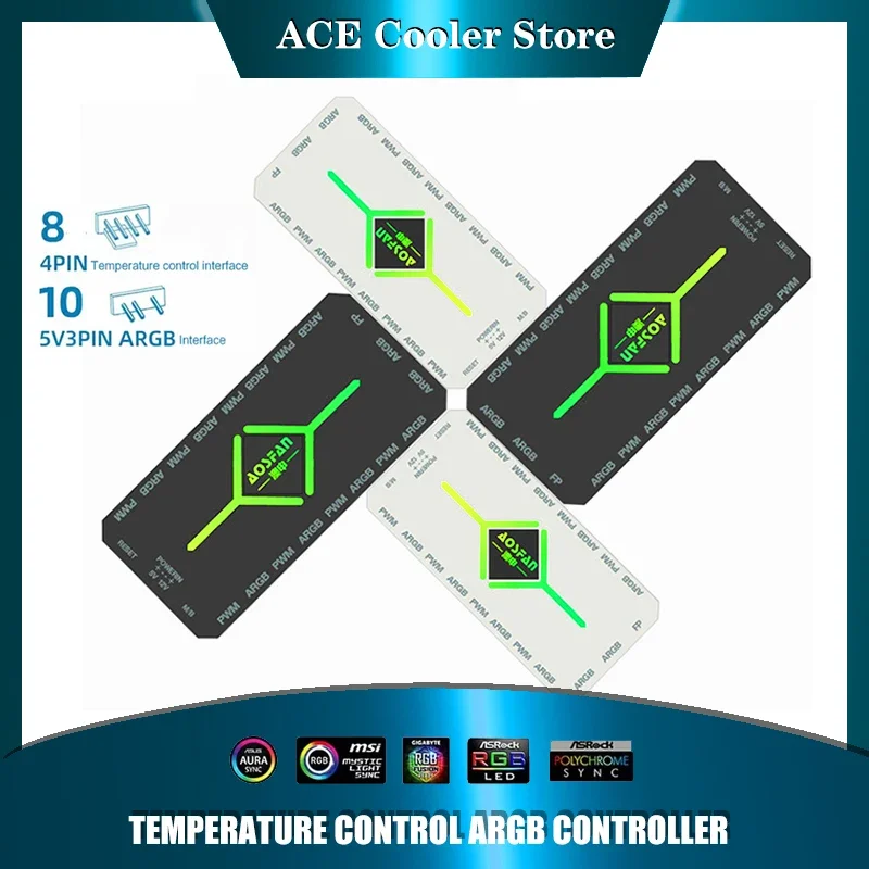 Computer Case Fan Controller Lighting HUB 5V ARGB + 4Pin PWM Wireless Remote Control Cabinet Fan Connector