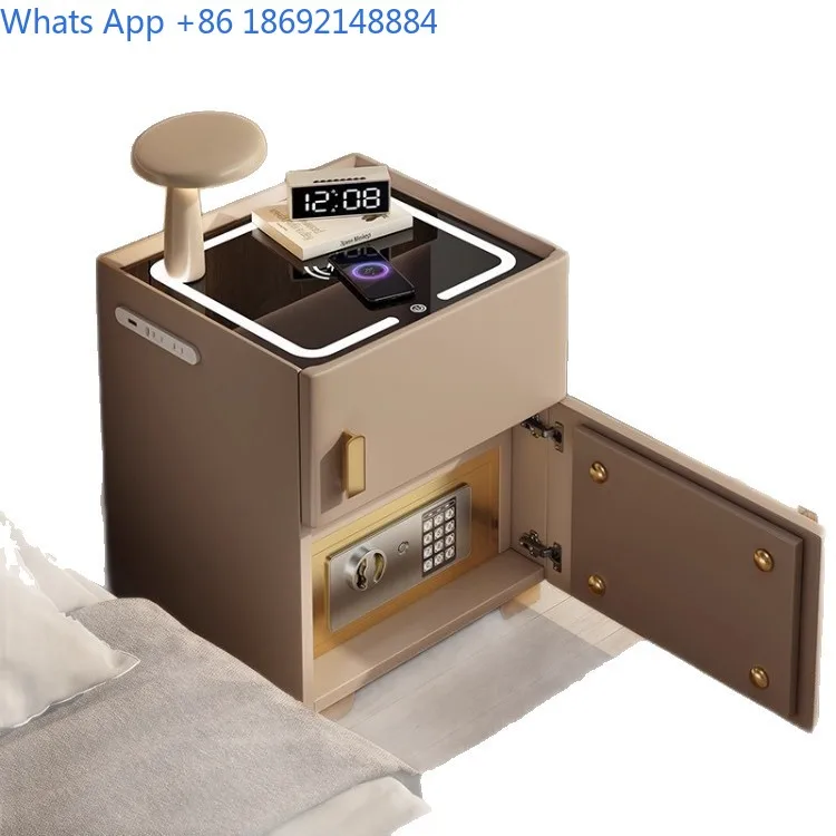 Smart Marble Top Bedside Cabinet with Safe Luxury Home Bedroom Lockable Small Storage Cabinet