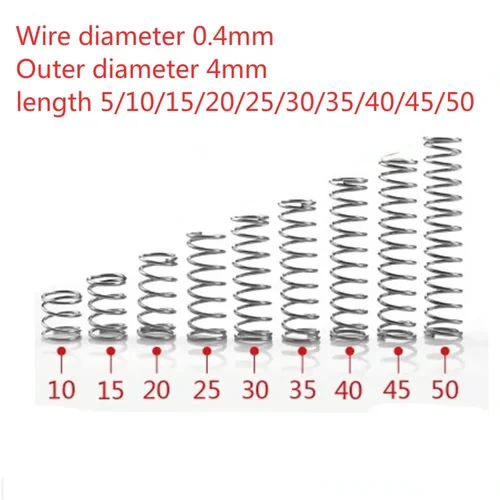 압축 용수철 나선형 와이어 코일 직경 0.4mm 304 A2 스테인레스 스틸 소형 마이크로 외부 4mm L 5-50mm 40 30 20, 10 개 