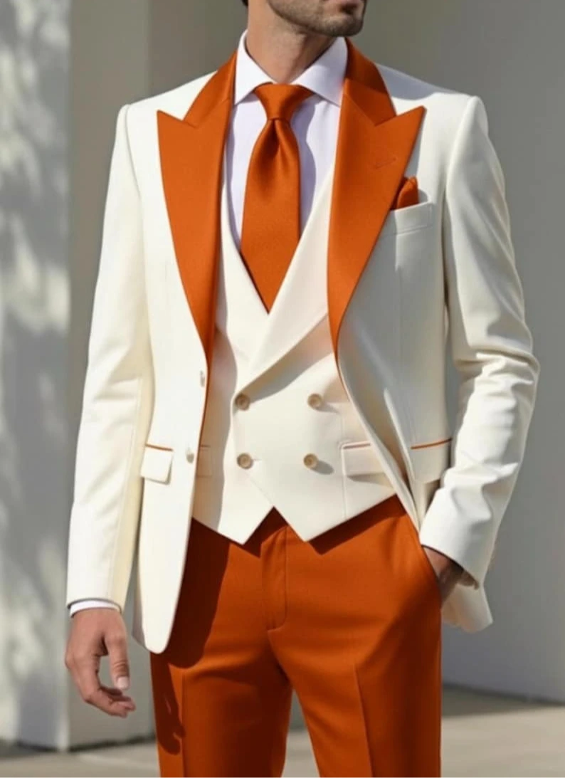 

Luxury Ivory Rust 3-Piece Suit Custom Fit Wedding Tuxedo