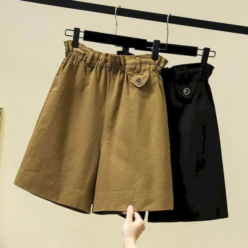 

Cotton Linen Shorts for Women Casual Loose Elastic Waist Wide Leg Shorts Vintage Solid Harajuku Five-point Pants Women Clothing