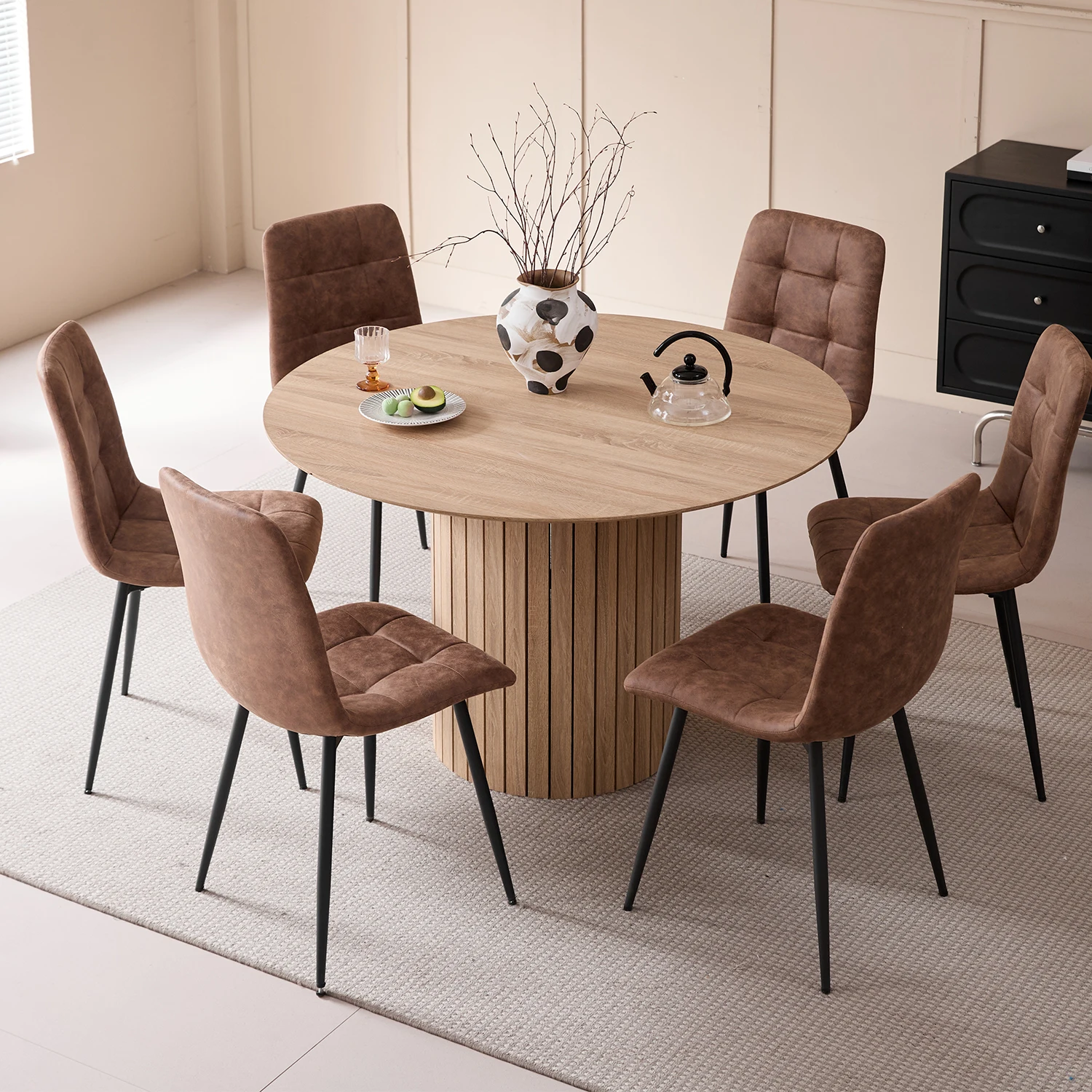 EGOONM Runder Esstisch Nordischer Tisch für 4–6 Personen, runder Esszimmertisch mit Holzsockel, Küchen-Esstisch Φ120 cm – Detail 8