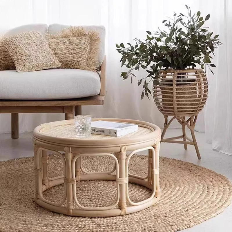 

BP78 Nordic Wabi-Sabi Bamboo Round Tea Table, Small Living Room Table for Compact Spaces, Outdoor Picnic Table