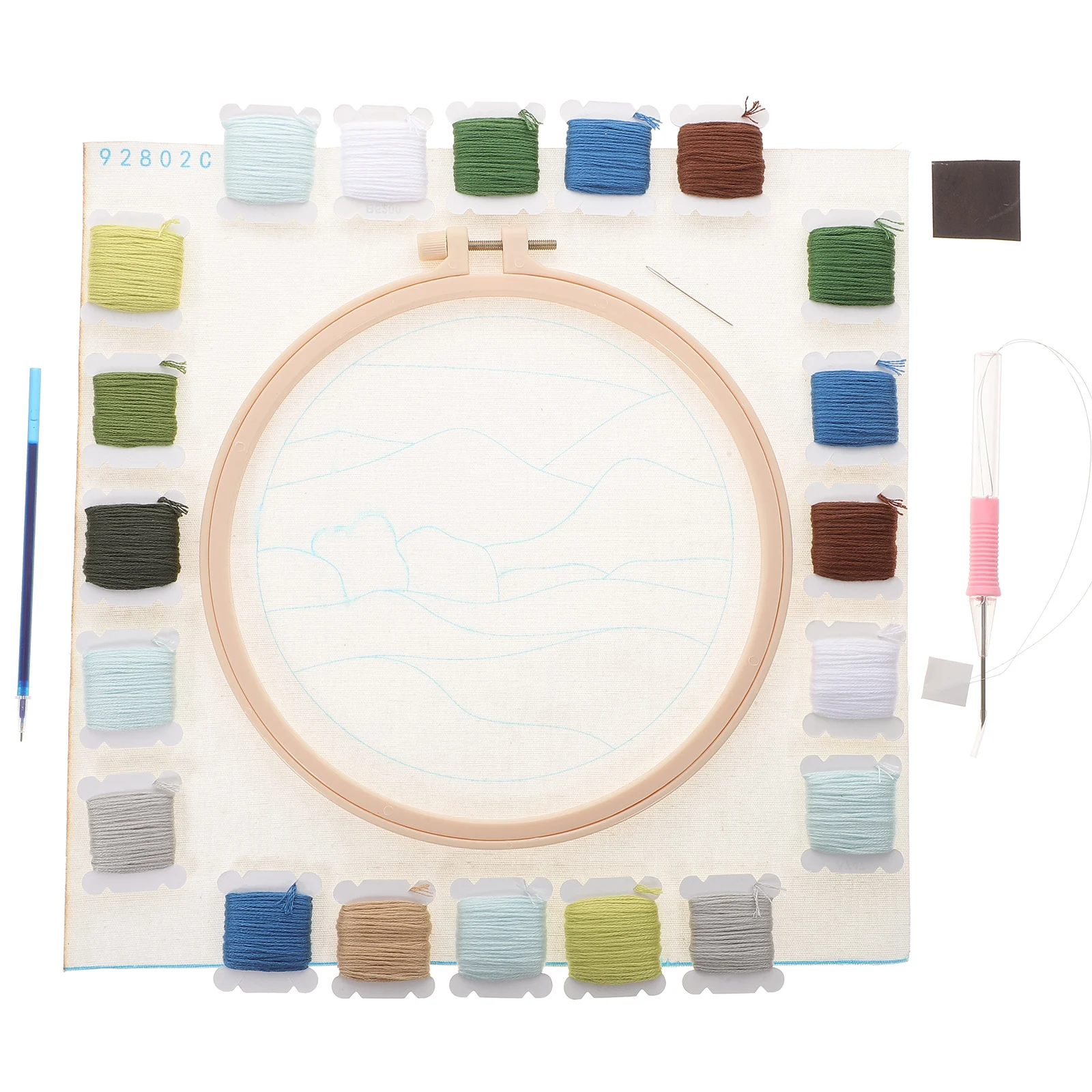 

Punch Needle Embroidery Kit Beginners Plastic Needles Linen Fabric DIY Cross Stitch Crafts Gifts Kids Family Friends Classmates