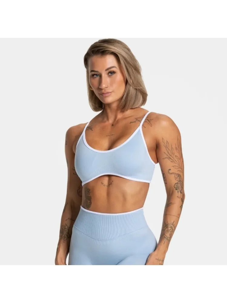 Nahtloser Damen-Sport-BH mit Farbblockdesign, Outdoor-Fitness-Kurztop, sexy rückenfreier Strick-BH mit Brustpolster und Trägern für den Sommer