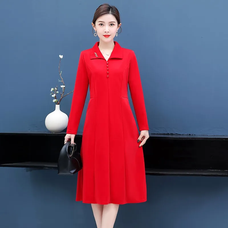 Elegante abito da festa donna coreano manica lunga a-line Dress Plus Size abiti Vintage femminili Vestidos