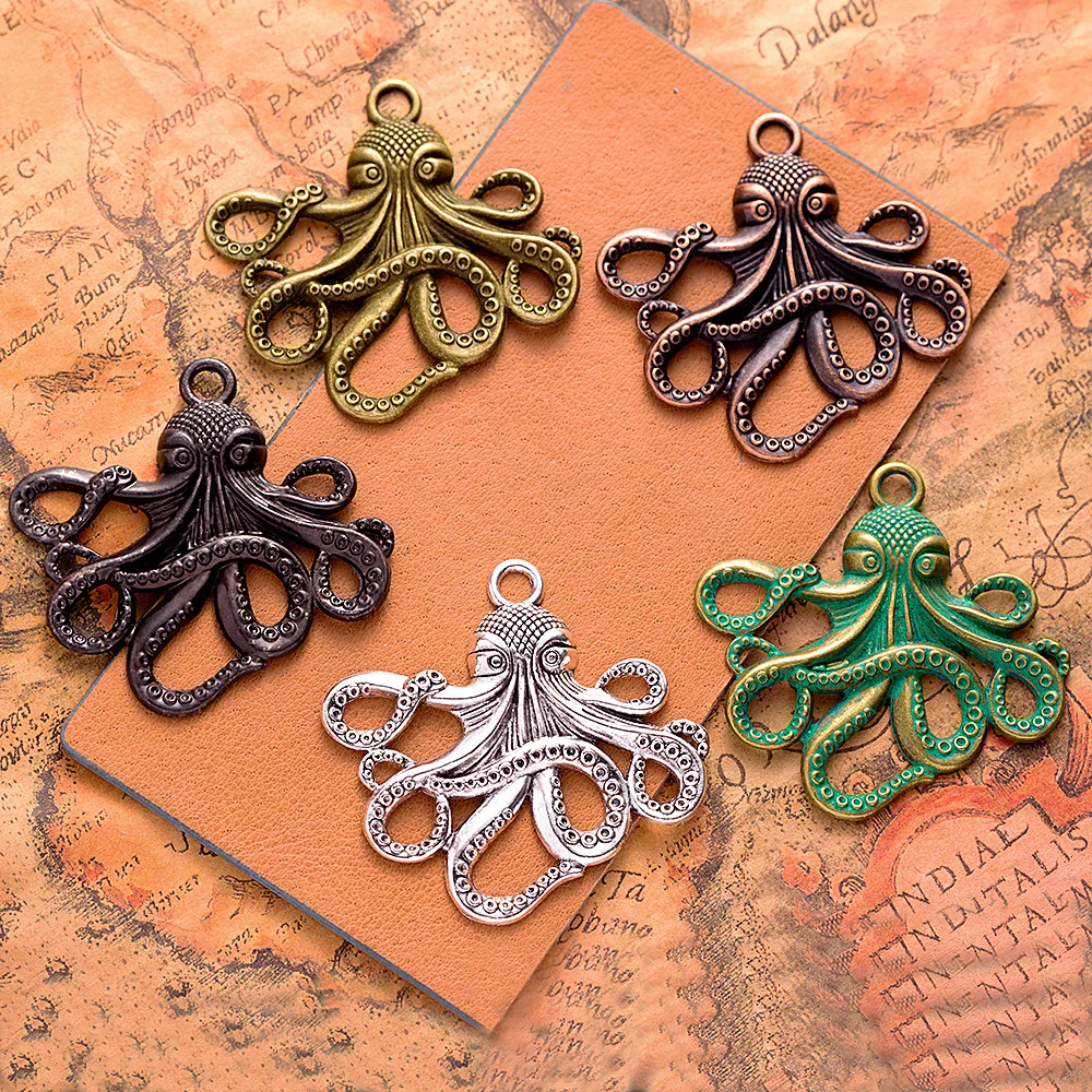 5pcs 57x56mm Big Size Pendant Octopus Ocean Squid Charm Pendants For Jewelry Making Antique Color Octopus Pendants