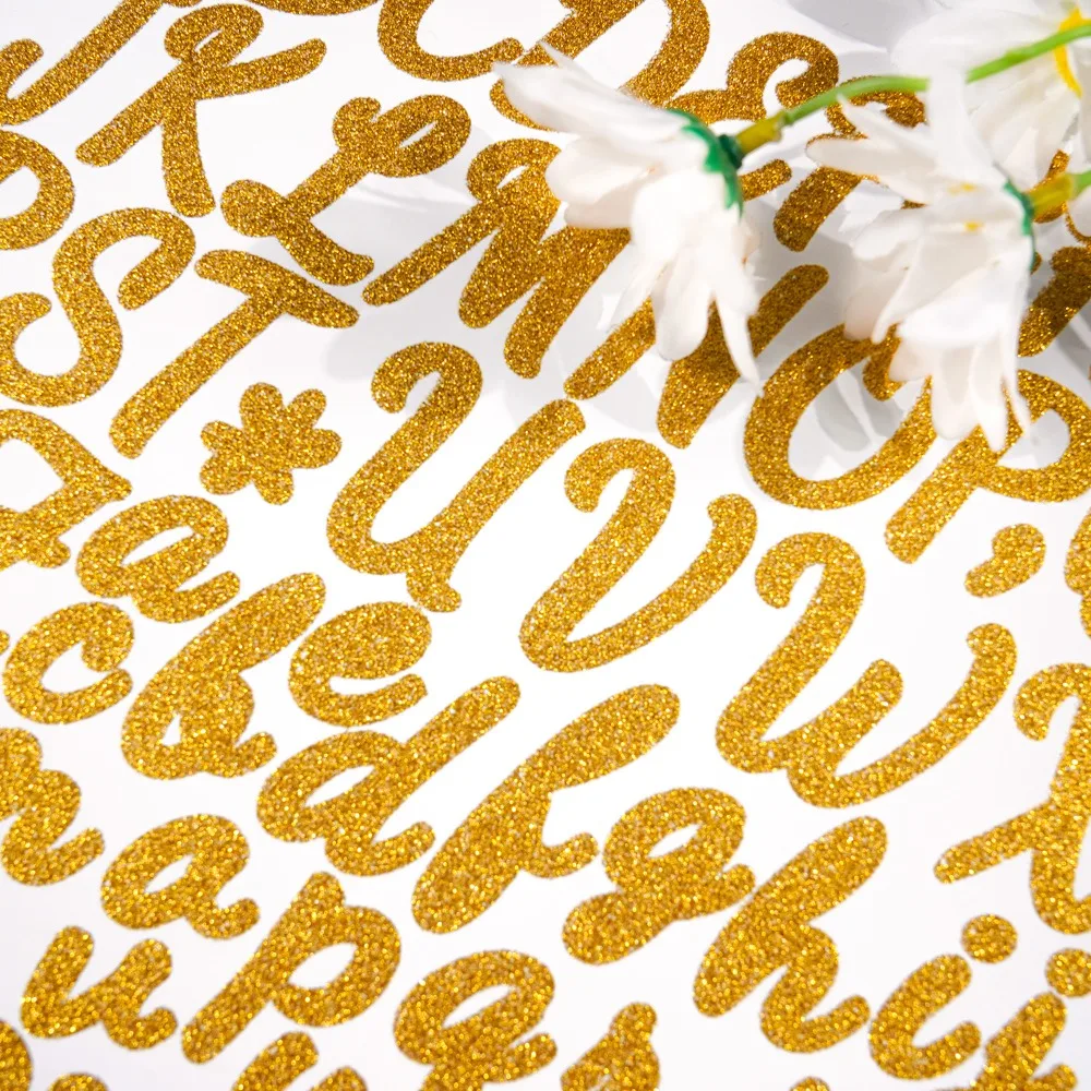 5 Sheets English Letter a-Z Glitter Letter Stickers 2/1.5 Inch Self Adhesive Alphabet Big Letter Stickers Gold Star