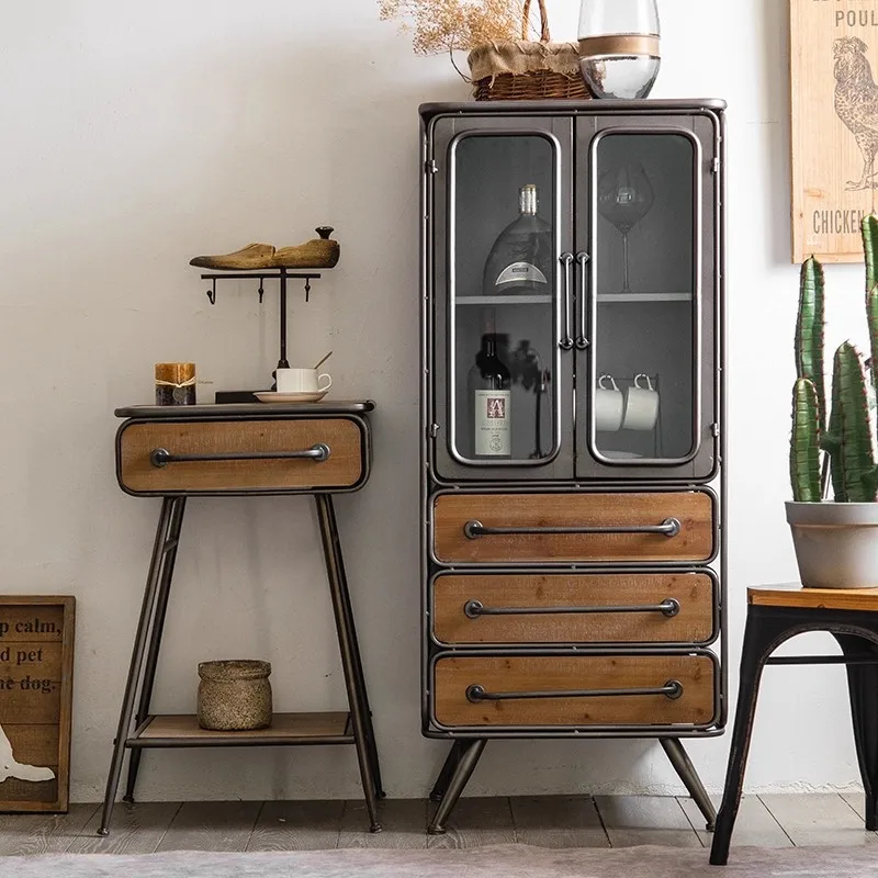Small Side Table with Storage Drawer Design Wood and Metal Furniture for Home Living Room Panel Wood Style