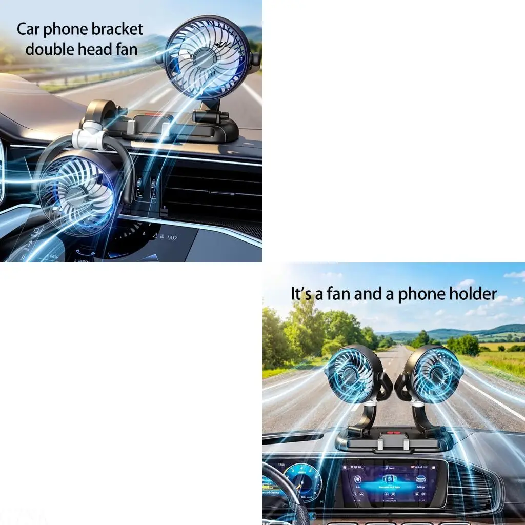 G7NA Quiet Double USB Car Fan with Detachable Base 3 Speed Adjustable Cooling Fan for Dashboard and Desktop Cooling Solution