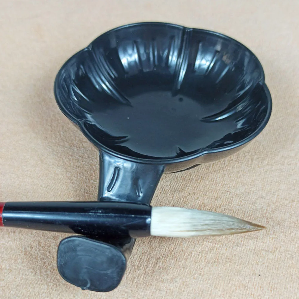 12pçs prato de tinta de caligrafia flor de ameixa, recipiente de tinta de plástico preto robusto para escrita, armazenamento de pincel de pintura, mesa fácil de limpar