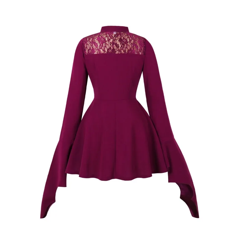 เดรสสั้นสไตล์วินเทจแบบผูกคอ แขนยาว แต่งลูกไม้ สำหรับงานปาร์ตี้ฮาโลวีน งานวันเกิด งานพรอม  รุ่นใหม่ปี 2025 แบบเฮปเบิร์น