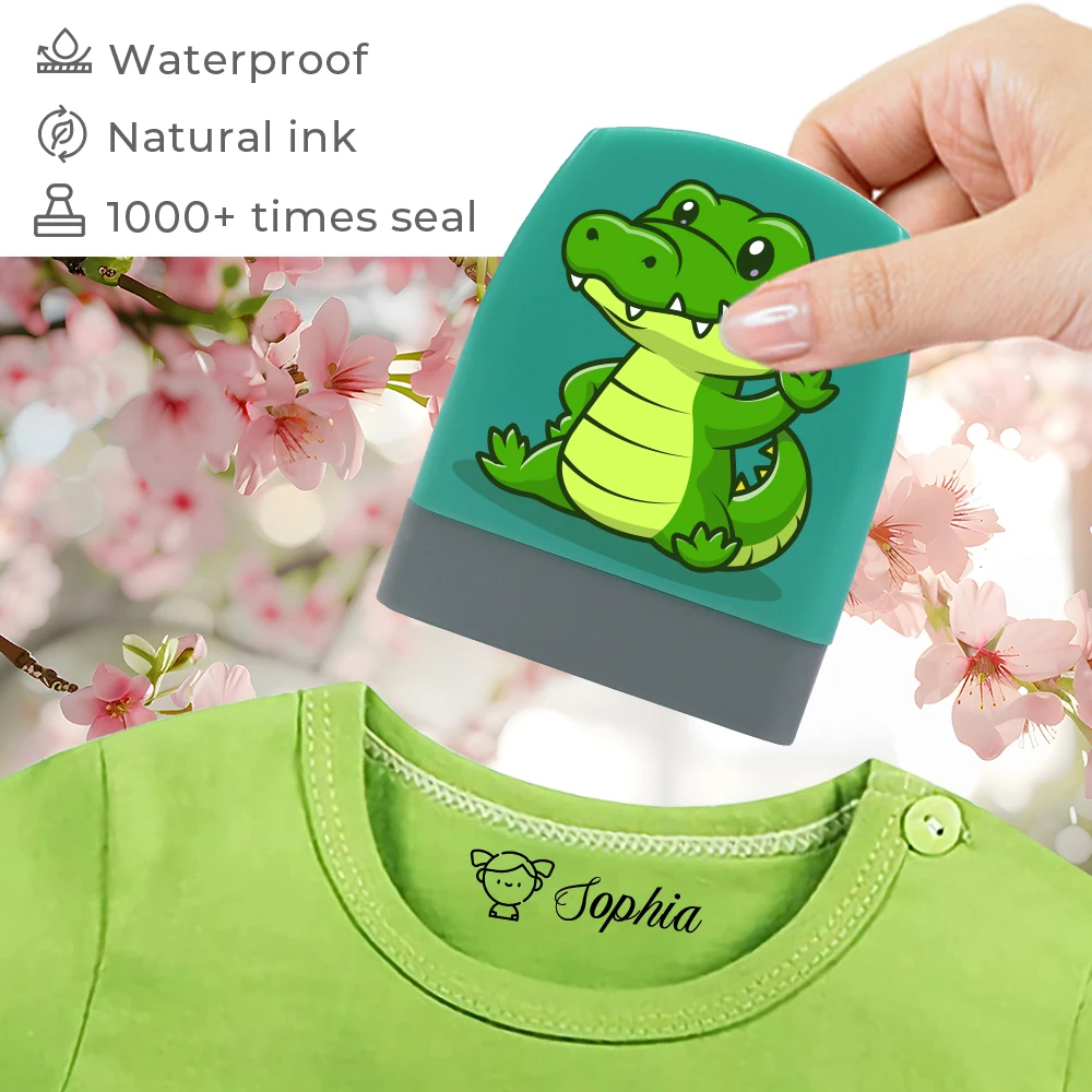 1pc Personalize Custom Name School Uniform Crocodile Emblem Engraved Waterproof Non Fading Cartoon Clothing Name Seal Name Stamp