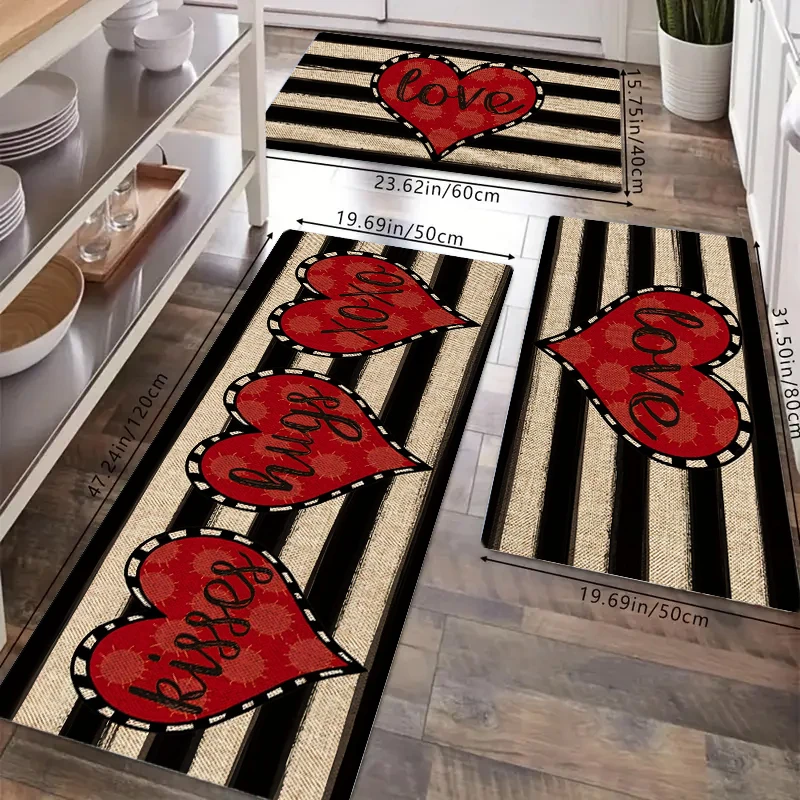 

Valentine's Day Themed Flannel Kitchen Rug Washable Floor Decoration for Bedroom Entrance Dining Room