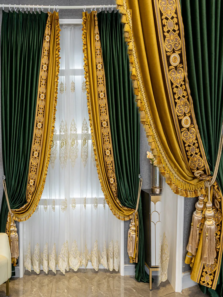 luxury American high class thick green velvet cloth curtain tulle drape C1449