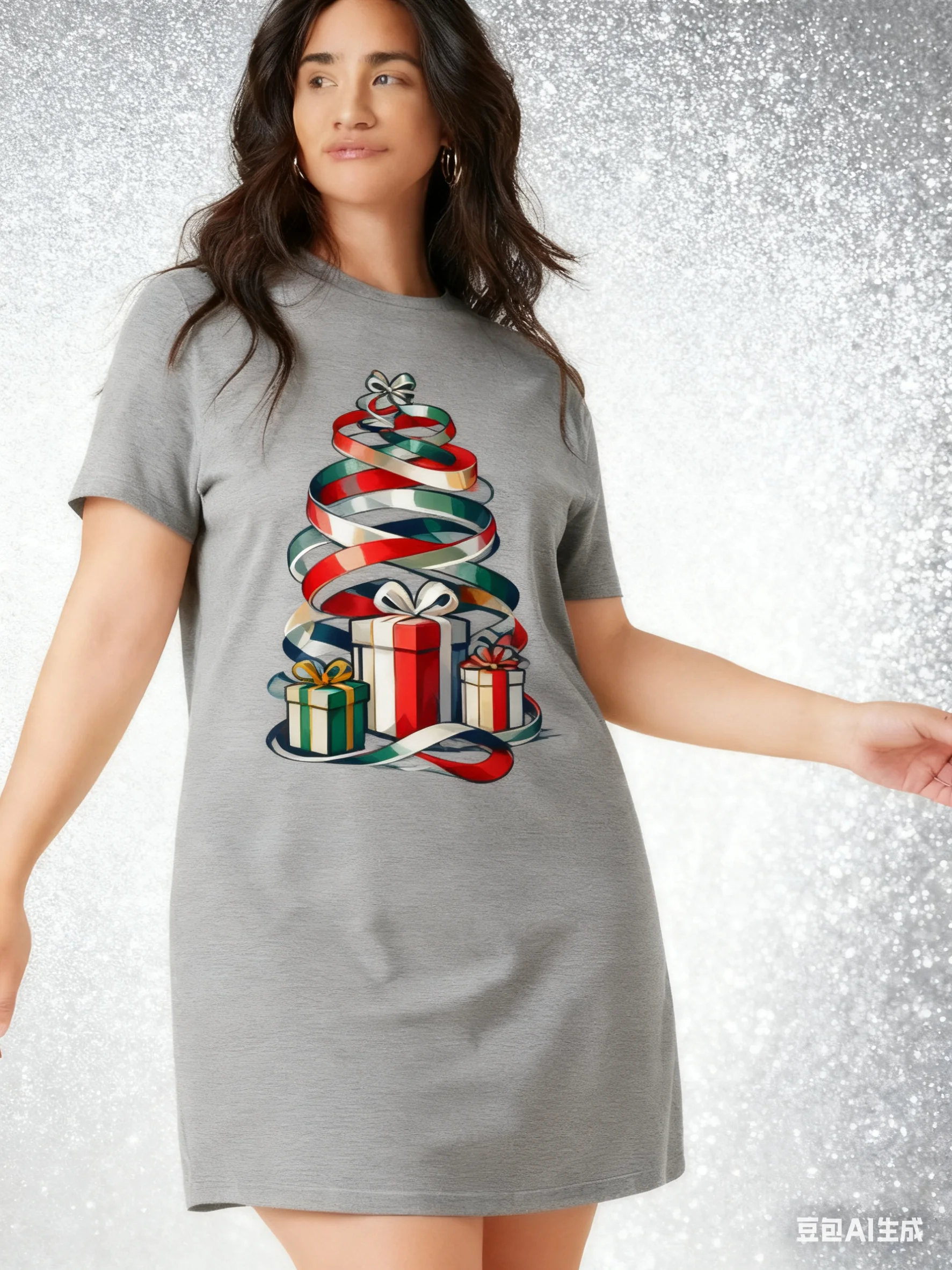 

Ladies' Knee Length Skirt, Fashionable Christmas Design, Printed Slim Fit Dress, Casual Round Neck Dress, Spring and Summer