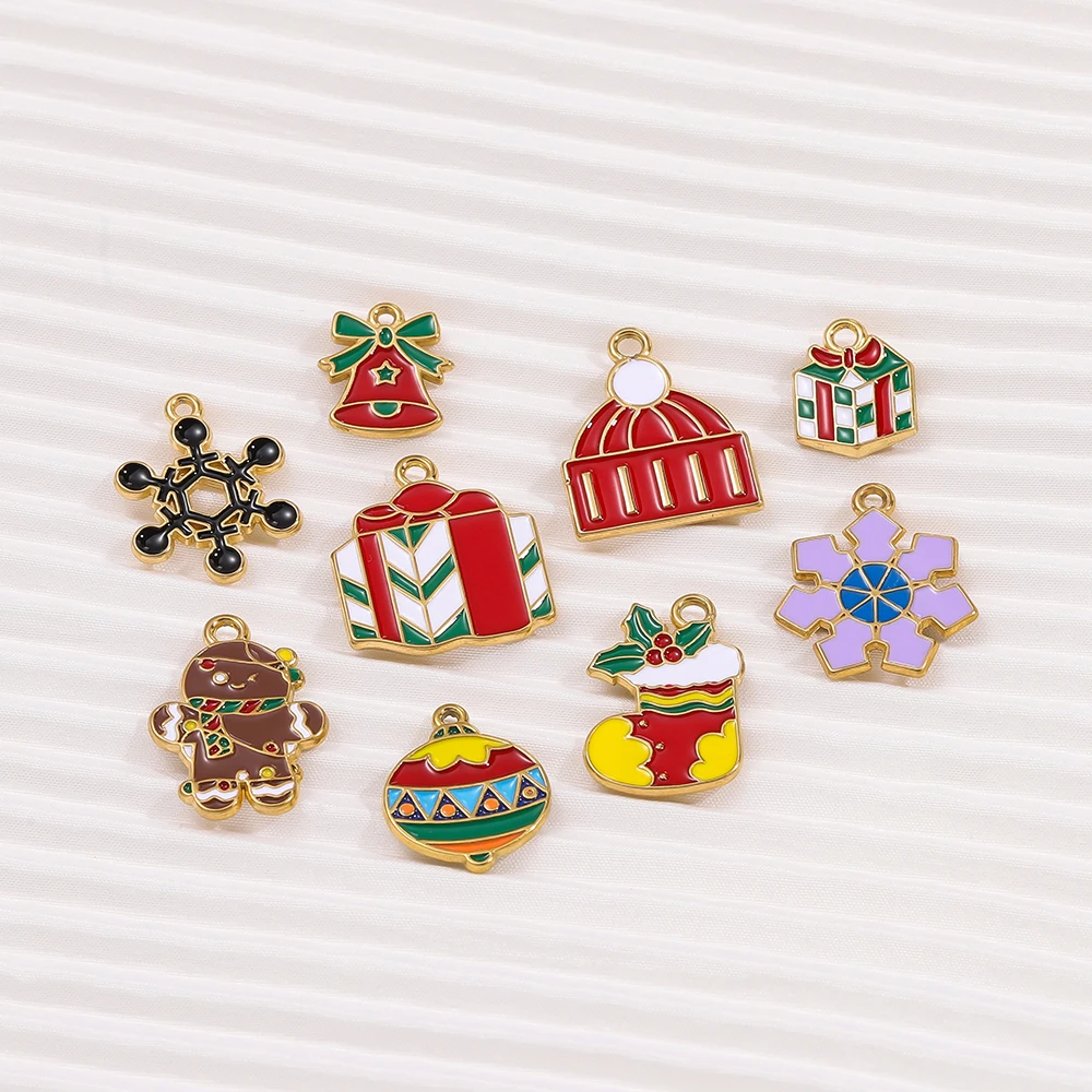

1pcs Stainless Steel Christmas Charms Gold Color Santa Claus Christmas Tree Enamel Pendants For DIY Earrings Necklaces Making
