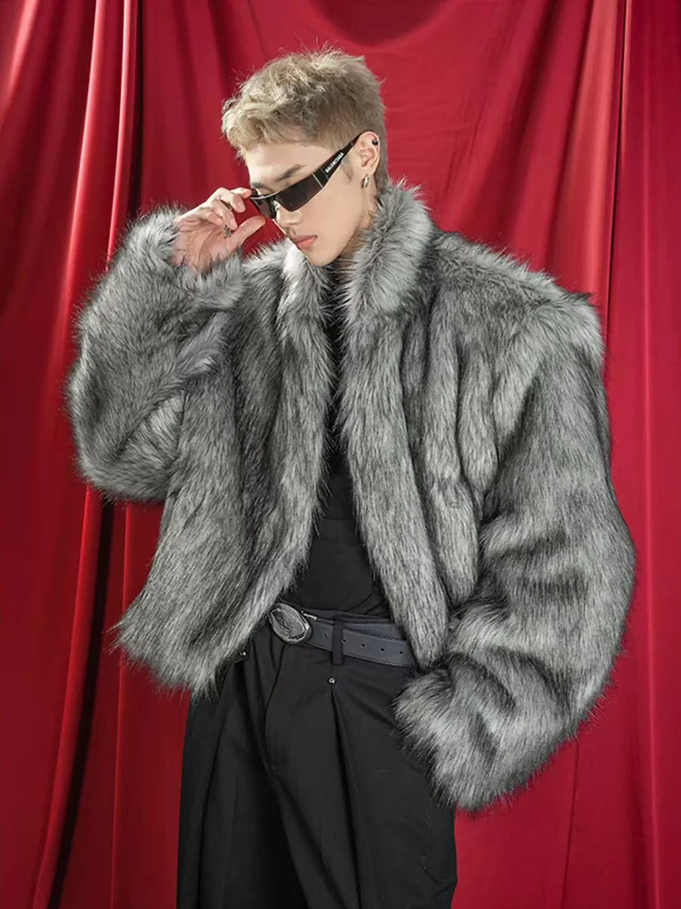 

Модные пальто из искусственного меха для мужчин, зимняя толстая теплая трендовая куртка из пушистого лисьего меха Y2K, свободная уличная одежда с длинным рукавом, верхняя одежда из волосатого меха