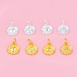 S925 Sterling silver gold plated round moon Heart cross tag necklace bracelet pendant accessories diy accessories