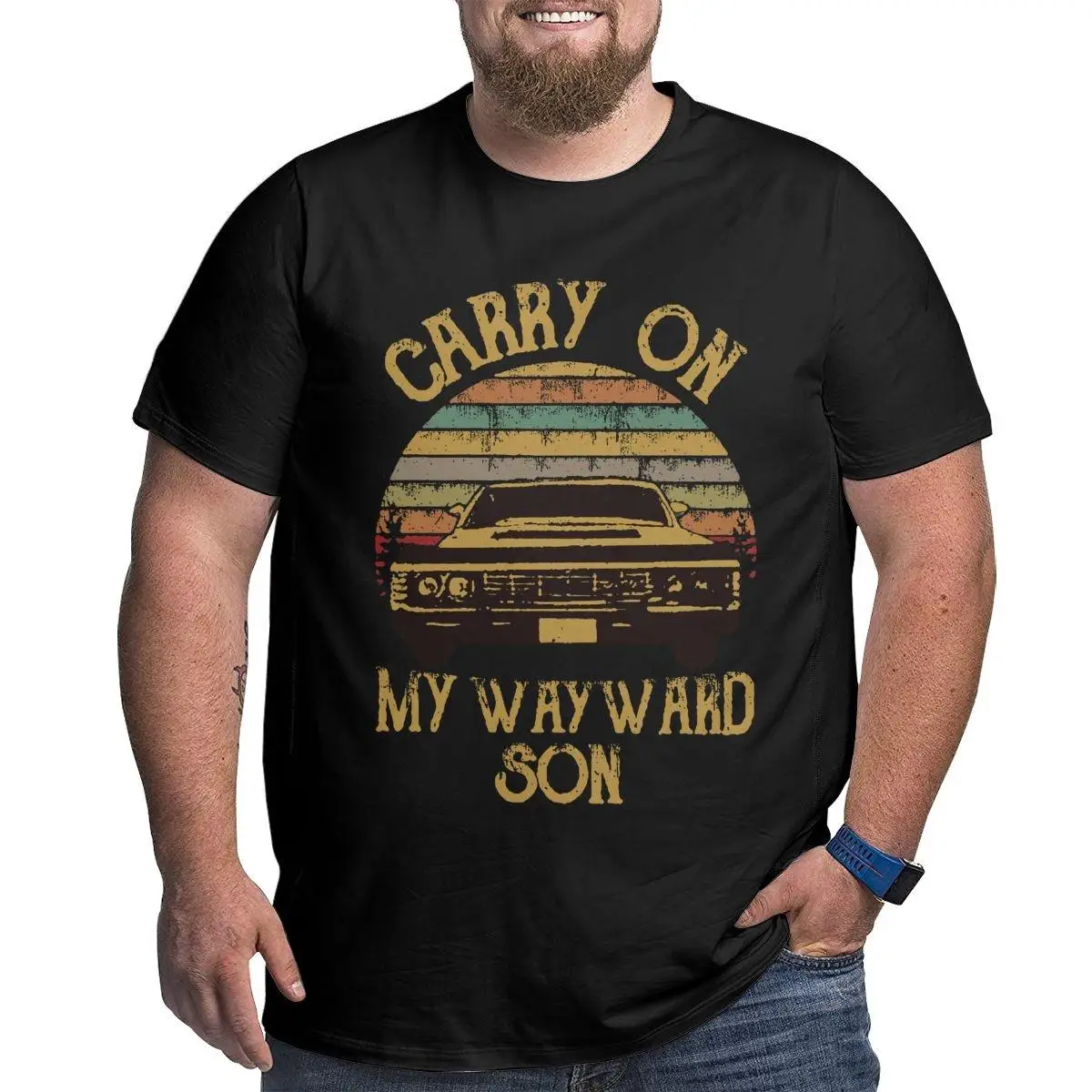 Men\'s Supernatural Vintage T Shirt Carry On My Wayward Son Dark Heather Clothes Big Tall Tee Shirt Plus Size 4XL 5XL 6XL T-Shirt