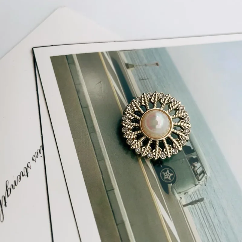 6PCS New Small Hollow Pearl Flowers Metal Button DIY Shanked Shirt Sweater Decorative Button