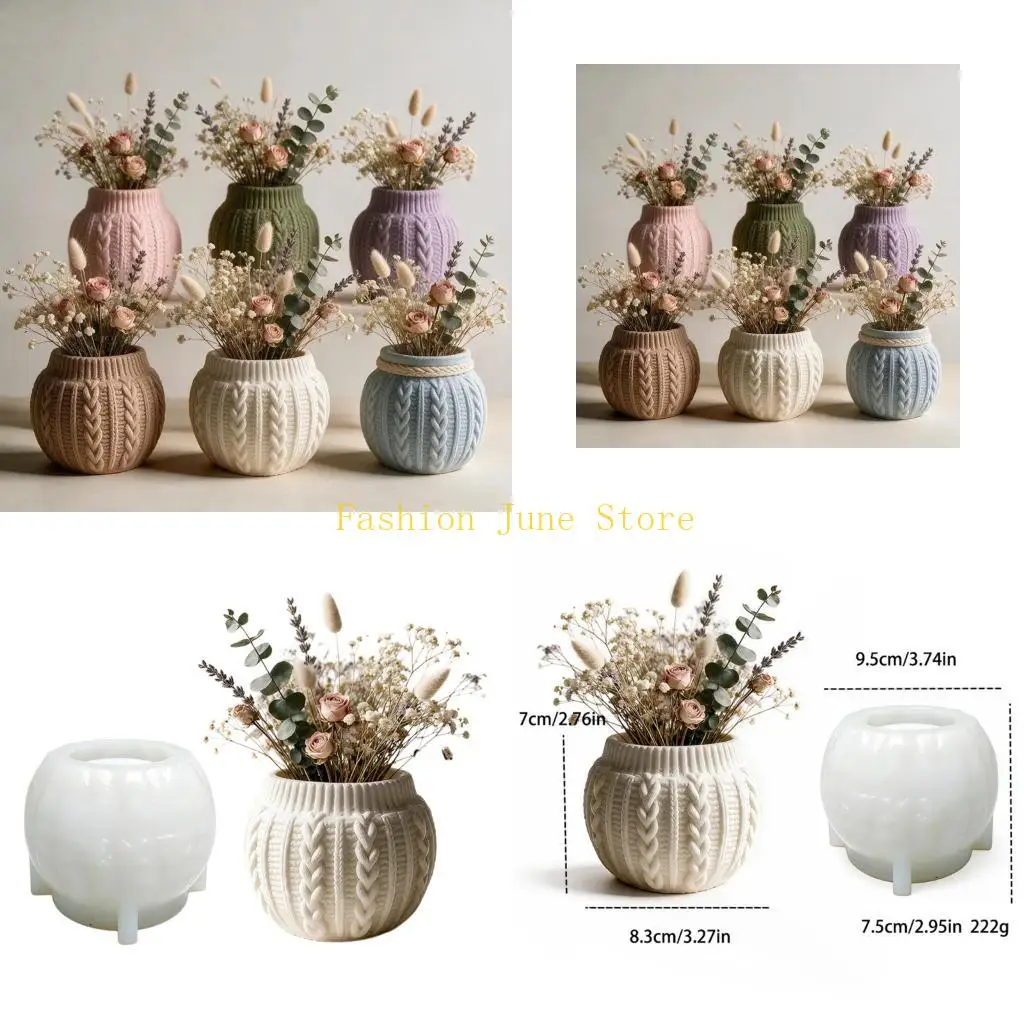 N5KA Round Planter Casting Mold for Resin Plaster Cement with Knit Detail