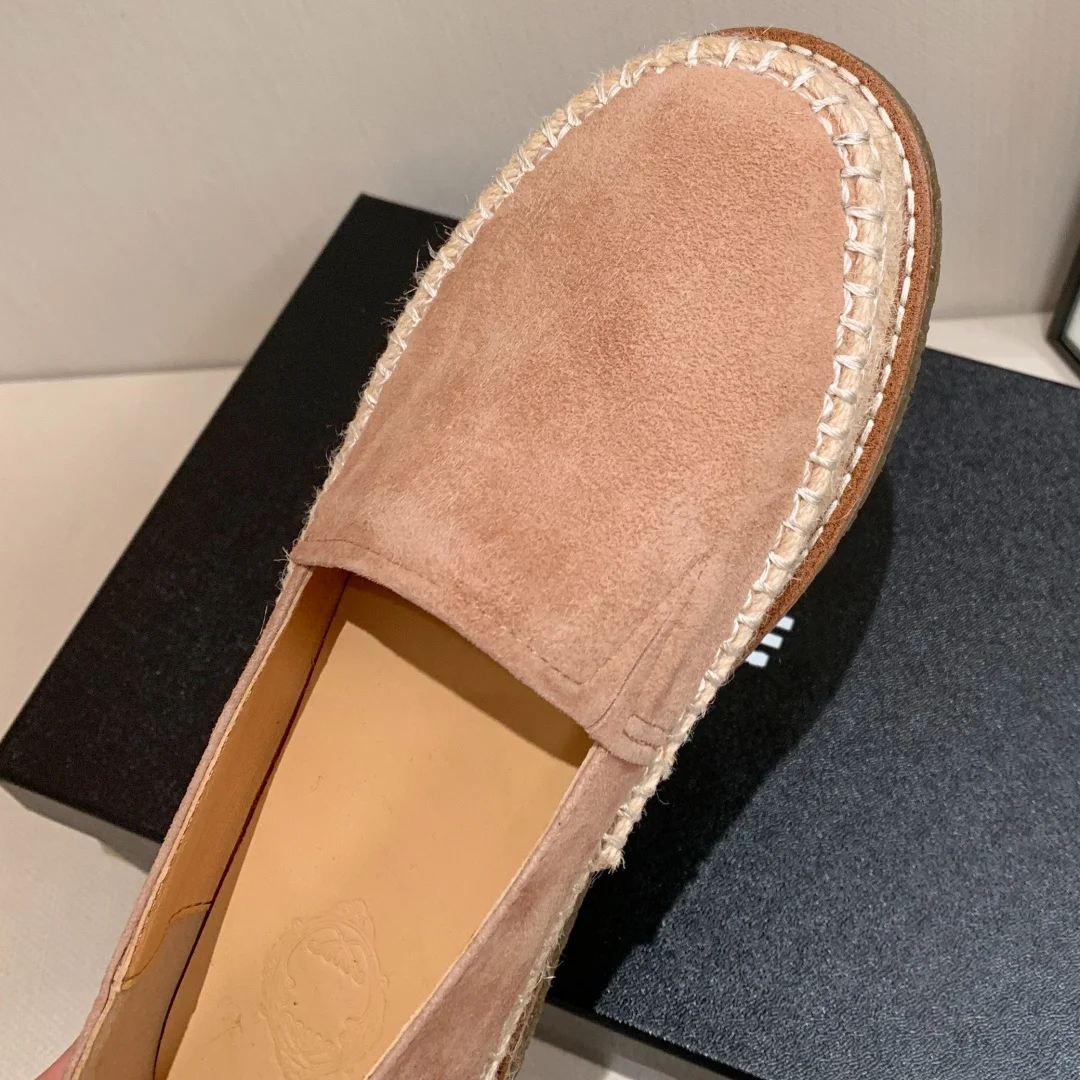 2025 Women\'s leopard horsehair slip-on flats loafers round toe hemp casual female moccasins leisure fisherman\'s shoes for woman