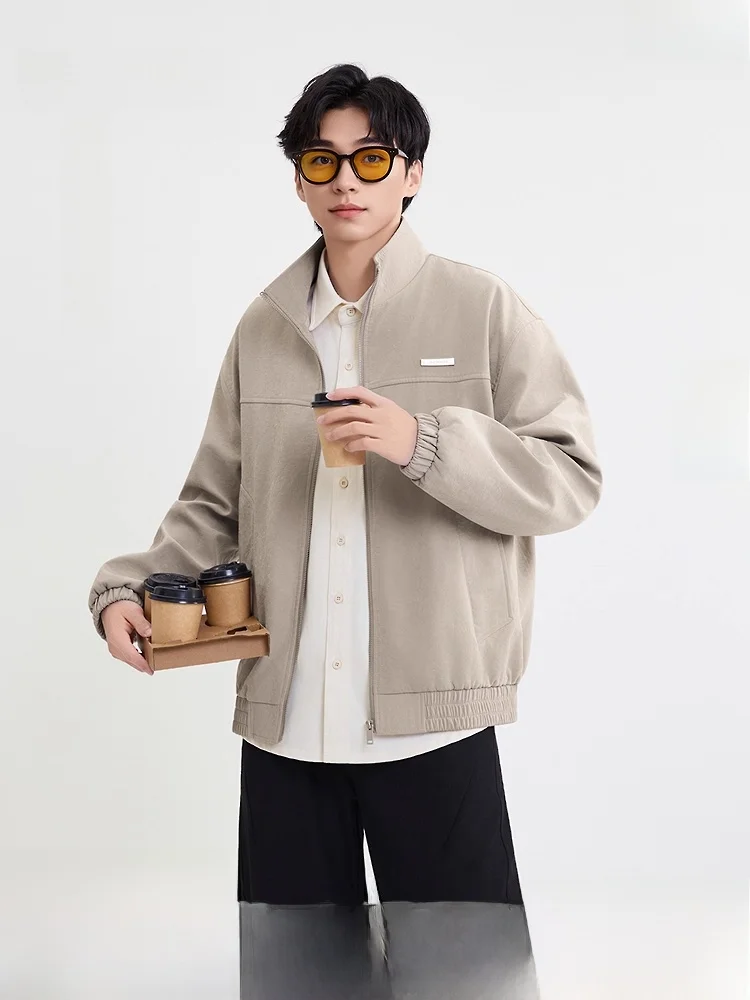 

Faionable Loose Men's Leather Velvet Work Jaet Autumn 2025 Tee Happin Long Sve Zipper Collar Youth Active Sle