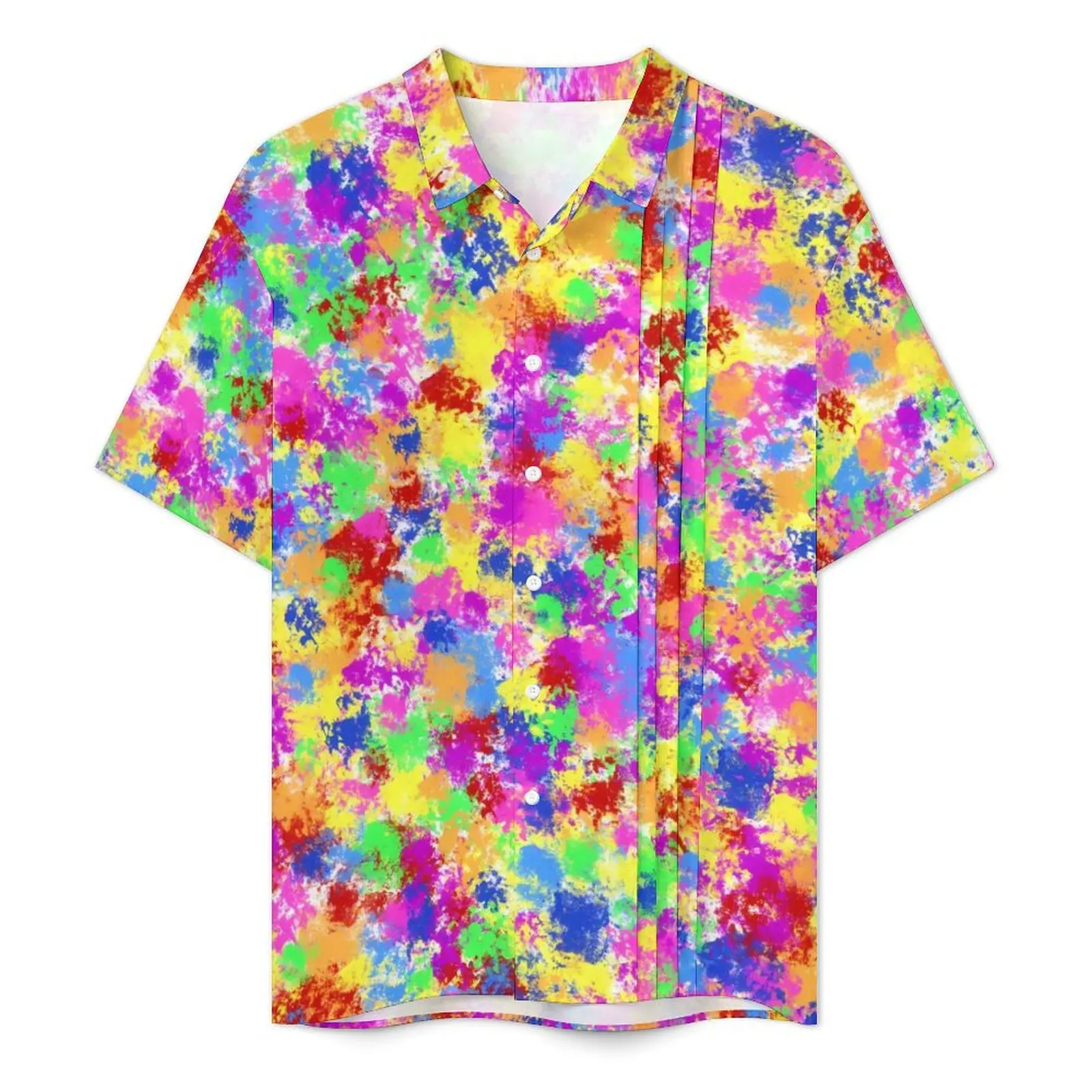 Trendy Neon Paint Hawaiian Shirt For Male Beach Rainbow Splash Casual Shirts Short-Sleeved Harajuku Retro Plus Size 4XL Blouses