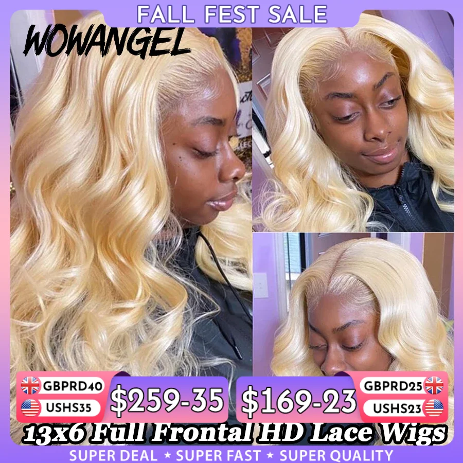 32inch 250% 13x6 HD Lace Frontal Wigs Melt Skins Natural Scalp 613 Blonde Body Wave Wig HD Lace Closure Human Hair Wigs Glueless