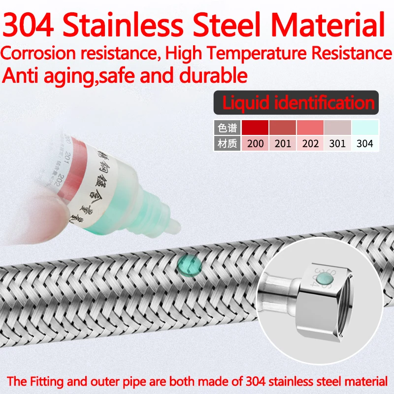 Selang air panas dan dingin baja tahan karat 304 anyaman logam ulir 1/2, pipa penghubung tahan ledakan tekanan tinggi