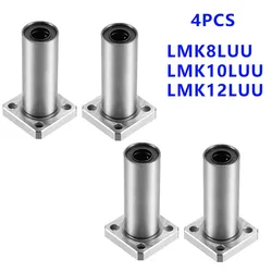 4PCS LMK8LUU LMK10LUU LMK12LUU long type Rectangular Flange High quality Linear Bearing CNC Linear Bush for 3D CNC Printer Parts