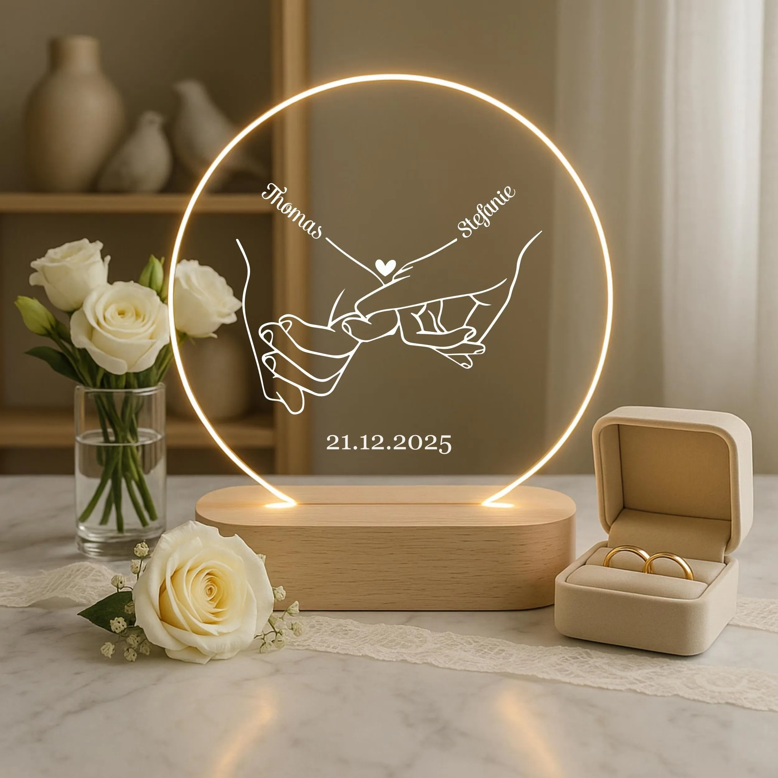 

Personalized Acrylic Night Light Custom Name And Date Hand Holding Pattern Design Romantic Keepsake Anniversary Gift For Lover