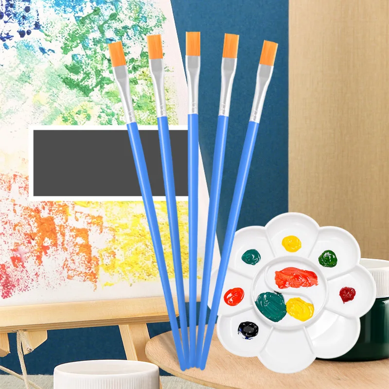 

5pcs Painting Brushes Set Art Round Flat Hair Nylon Hair Paint Brush Pen for Oil Acrylic Watercolor School Art Supplies