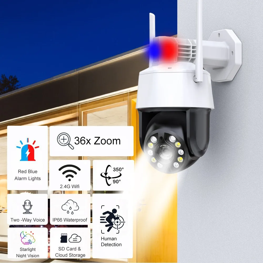 5MP 1944P iCsee APP 36x Zoom  Wireless PTZ IP Dome Camera Full Color AI Humanoid Detection Home Security  CCTV Baby Monitor