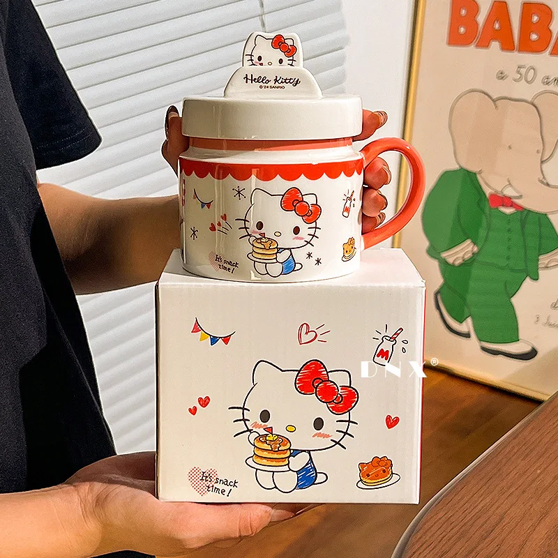 

Sanrio Ceramic Mug with Stand Cute Coffee Cup with Lid Couple Style Water Bottle mugs coffee cups tea cup set self stirring mug