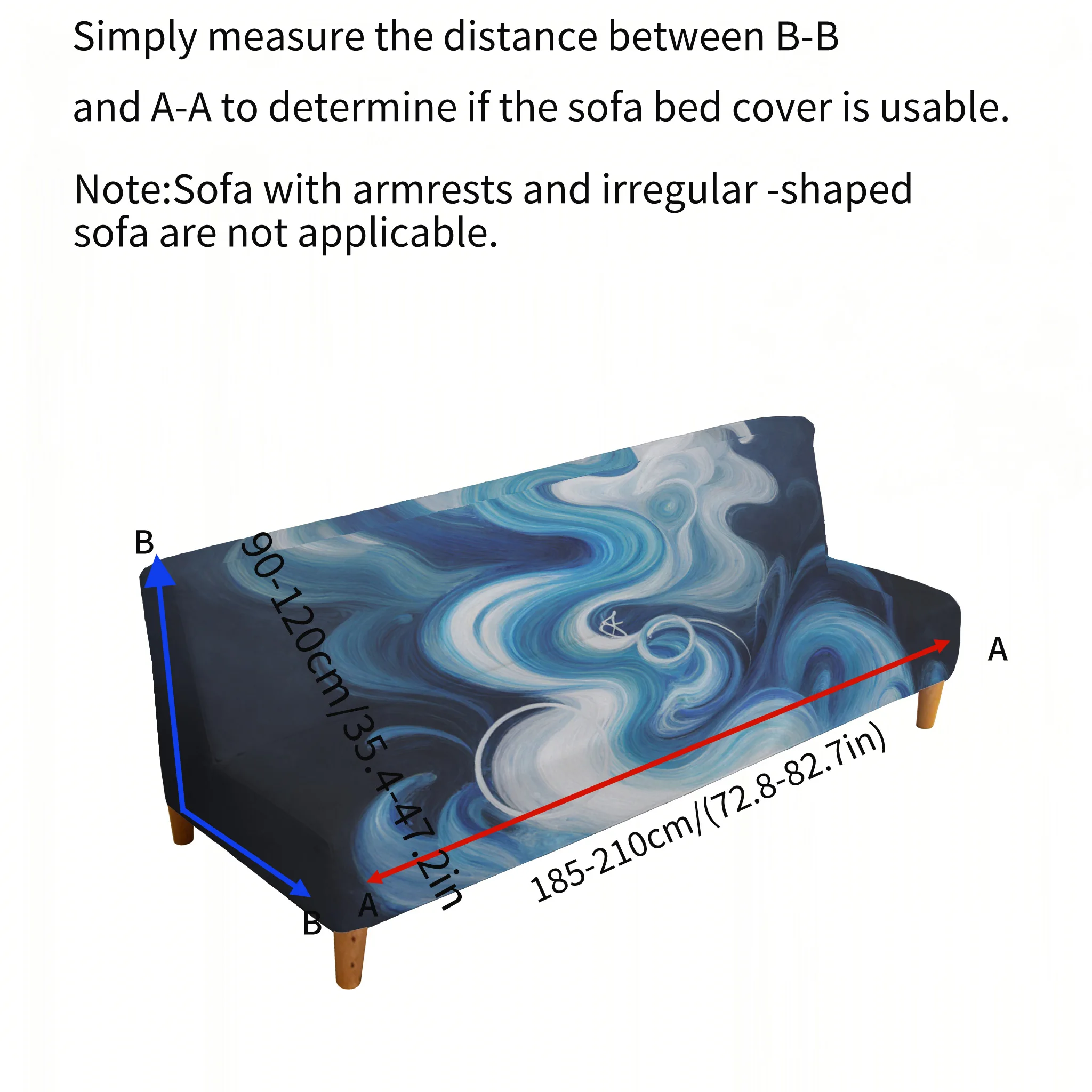 Ethereal Blues Fluid Elastic Sofa Bed Cover, Living Room Sofa Bed Cover, Dustproof Machine Washable Sofa Bed Cover