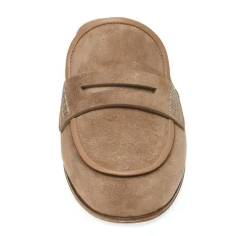 New Tan Suede Black Leather Round Toe Flat Half Slippers Mules Woman Outdoor Leisure Slip On Flat Shoes Loafers Drop Shipping