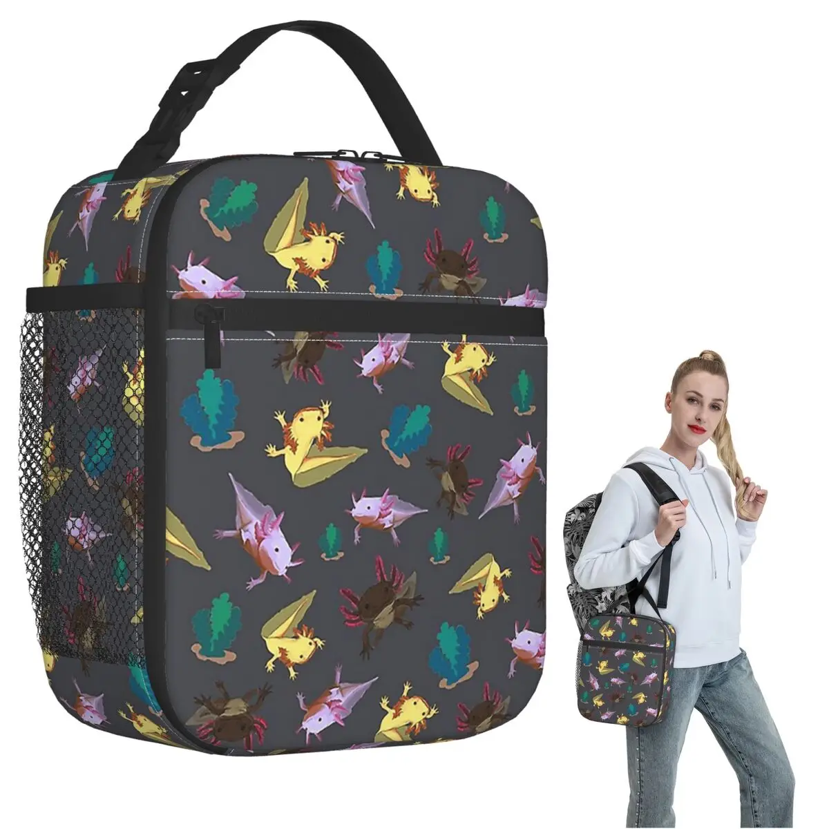 

Axolotls Pattern Insulated Lunch Bag for Women Kids Portable Food Boxes Thermal Lunch Box Tote