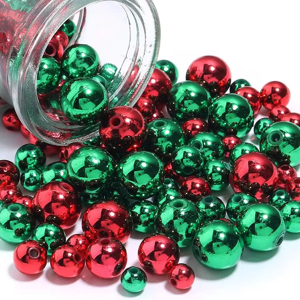 50-400pcs/lot 6/8/10/12mm Christmas Beads Acrylic Beads Round Loose Spacer Beads For Jewelry Making DIY Bracelet Christmas Gift