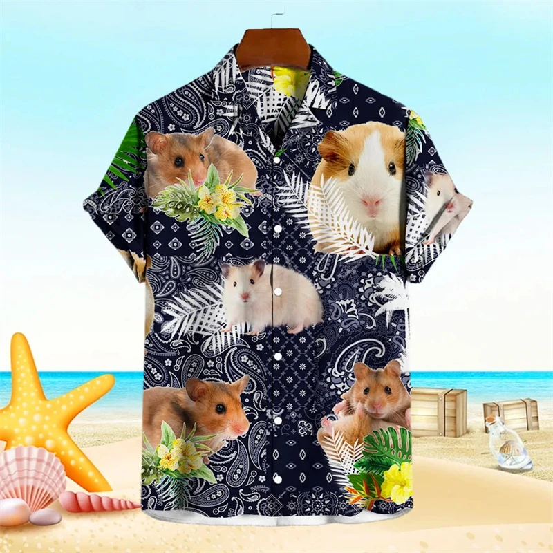 

Cute Animal Hamster 3D Print Shirts For Men Clothes Hawaiian Funny Pet Graphic Boy Blouses Streetwear Y2k Male Short Sleeve Tops