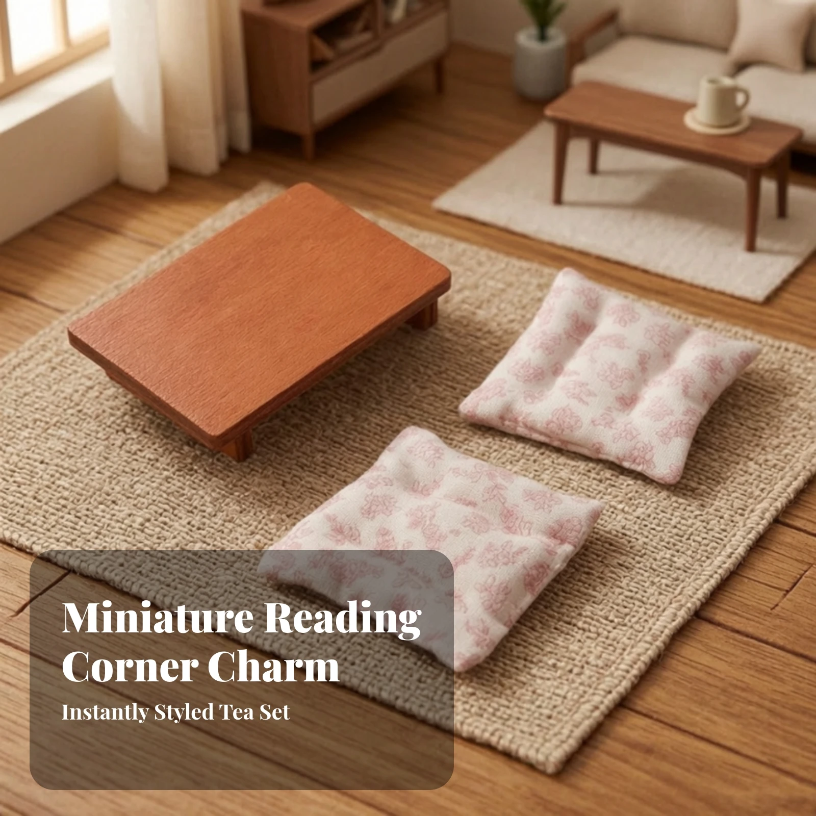 Dollhouse Table and Chairs Set Quilted Miniature Dining Set Furniture Tufted for Collectors, Diorama, Fairy Garden