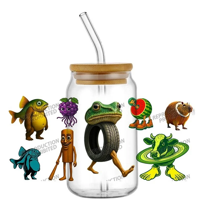 Brainrot Cartoon Tralalero Tralala Shark UV DTF Transfer Glass Sticker Waterproof Transfers Decals For 16oz Glass Cup Wrap Stick
