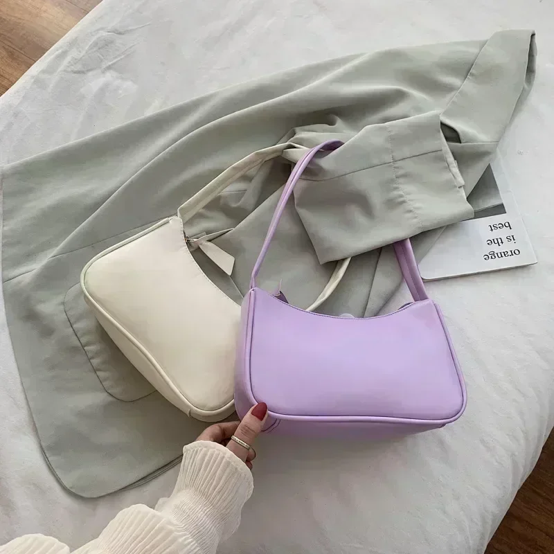 BBA173 Bolso cruzado de cuero de PU suave para mujer, bolso de mano Retro de Color sólido con axila púrpura, diseño de moda para chica pequeña