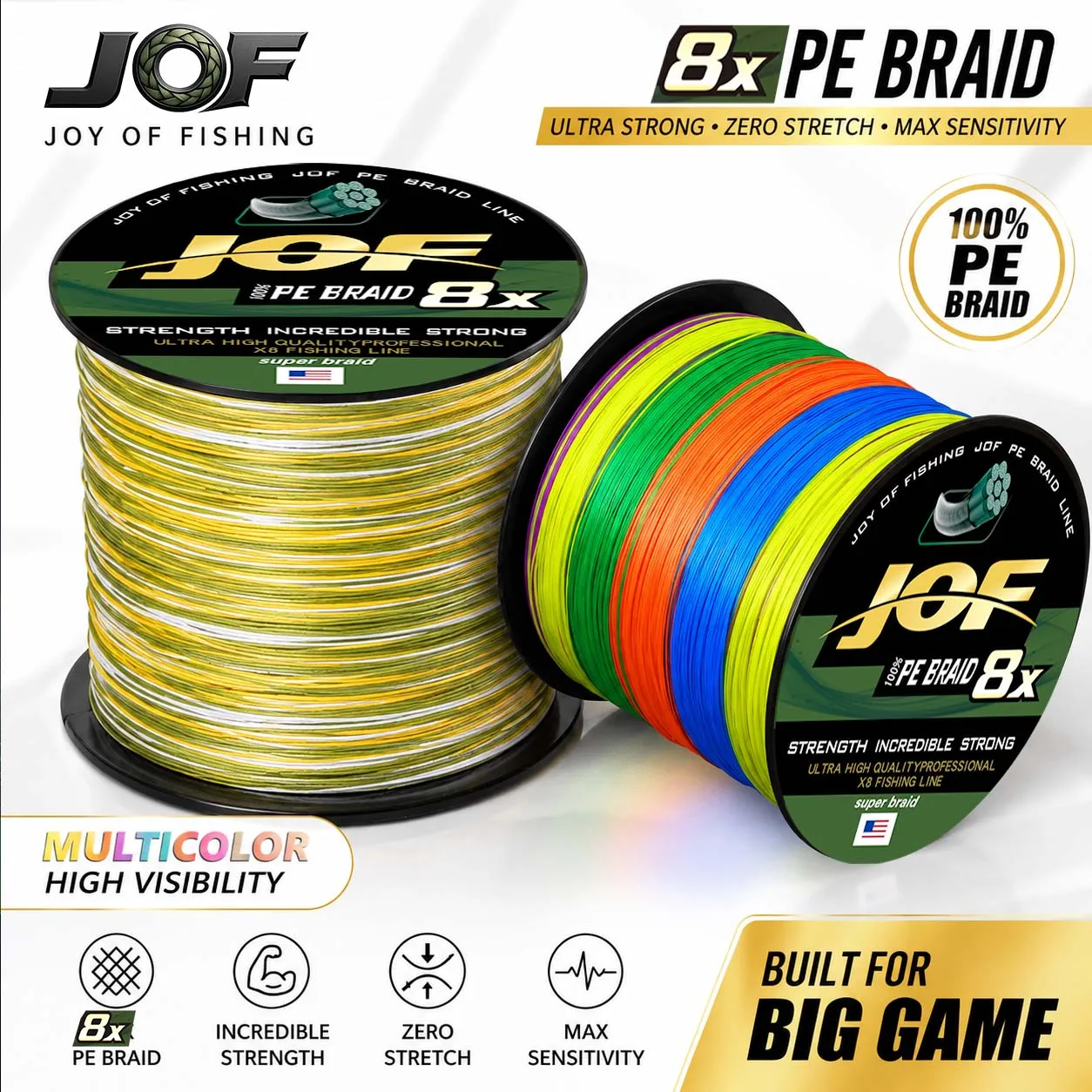 JOF 500M Fishing Line X8 Strand Braided 8 PE Fishing Accessories for Fishing Equipment Carp Fishing Fishing Goods Fishing Seas