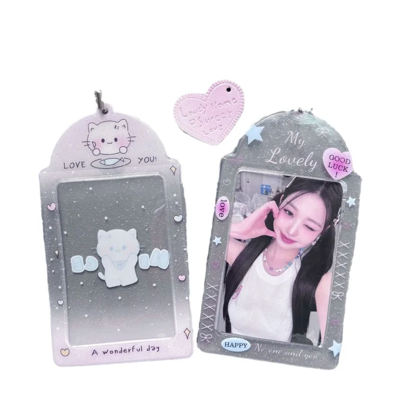 Transparent Practical Glitter Love Cartoon Student Girl Heart Card Sleeve Small Card Random Card Collection Card Sleeve