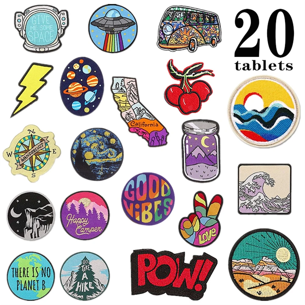 1pcs Patch Camp Bus Stickers Iron On Patches for Clothing Sewing Embroidery Fusible Applique Badge Decoration Stripes